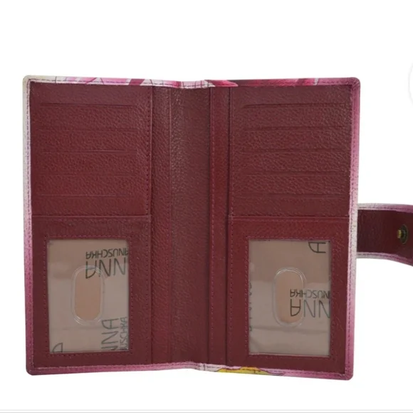 NWOT Anna By Anuschka $68 Hand Painted Leather Two Fold Wallet Flower Pattern - Picture 3 of 3